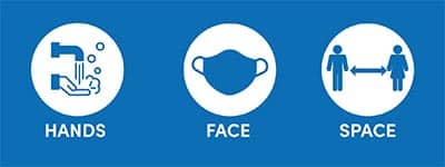 This image shows Hands, Face Space logo - Covid arrangements